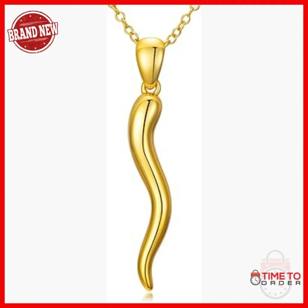 18K Gold Italian Horn Pendant Necklace with 20 Inch Chain
